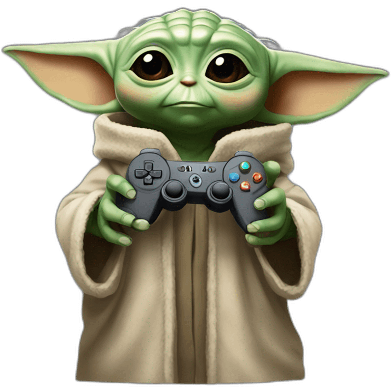 Baby yoda avec une manette dans les mains emoji