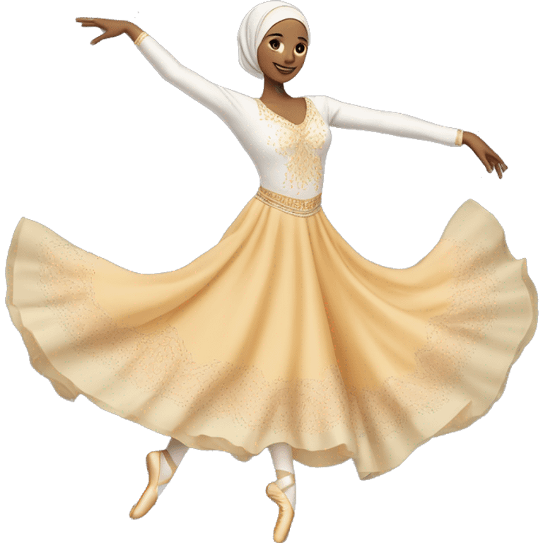 A hijabi ballet dancer emoji, mid-pose in an arabesque, wearing a flowing ballet dress and matching hijab, with delicate ballet slippers, vibrant colors, and intricate details on a transparent background.







 emoji