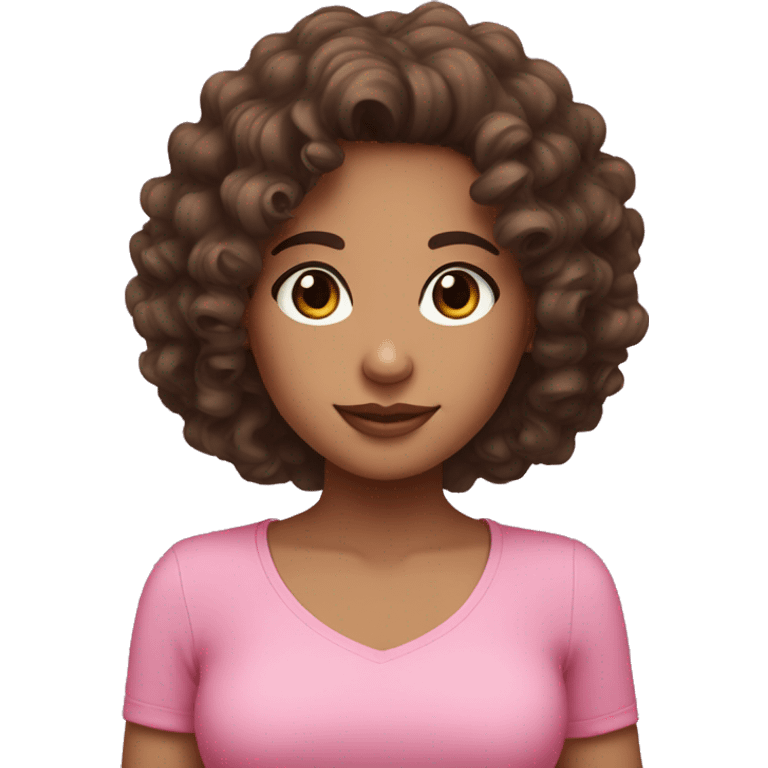 curly and wavy brunette girl with brown eyes and a pink top emoji