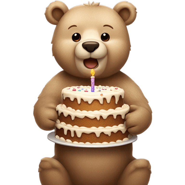 Beige bear holding beige birthday cake  emoji