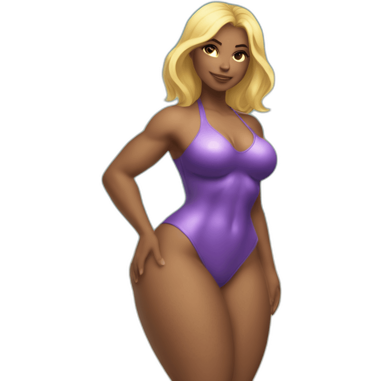 Slim-thicc Caucasian woman bikini superhero pose (beach body) lower body emoji