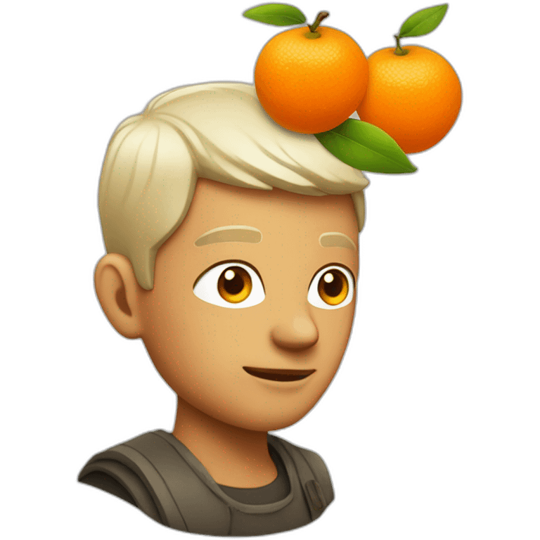 white men with orange fruit in his head and cool style emoji