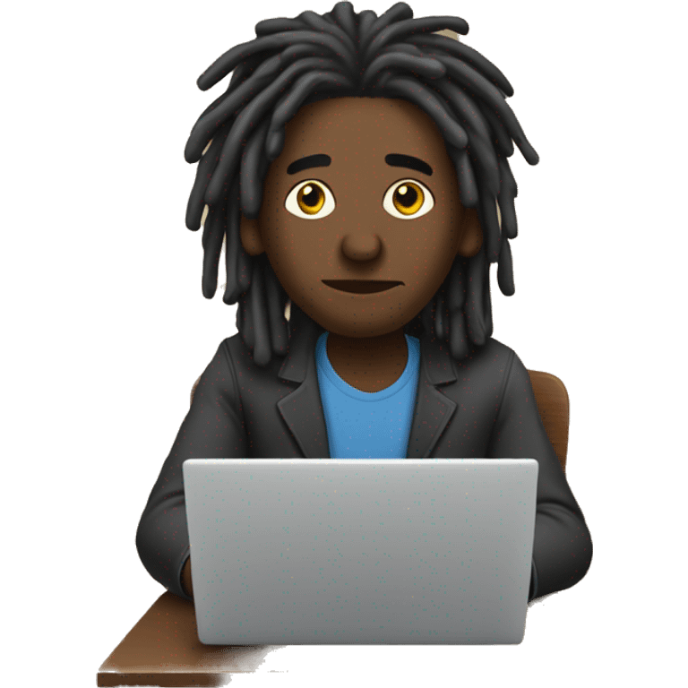 Black-guy-with-dreads-sitting-down-on-chair facing-right-handsided -focused-on-laptop-computer  emoji