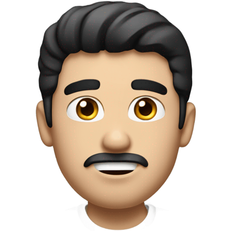 White dude with black hair and brown eyes, awkward face and shrugging with AirPods in his ears emoji