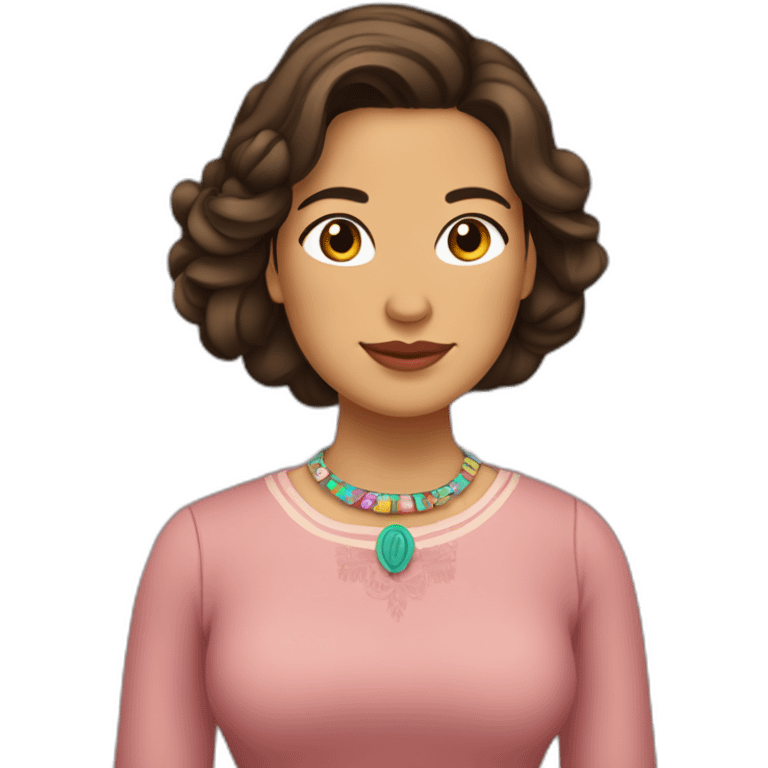 Xochitl Gálvez, mujer mexicana, cabello bob, castaño claro, regordeta y con huipil emoji