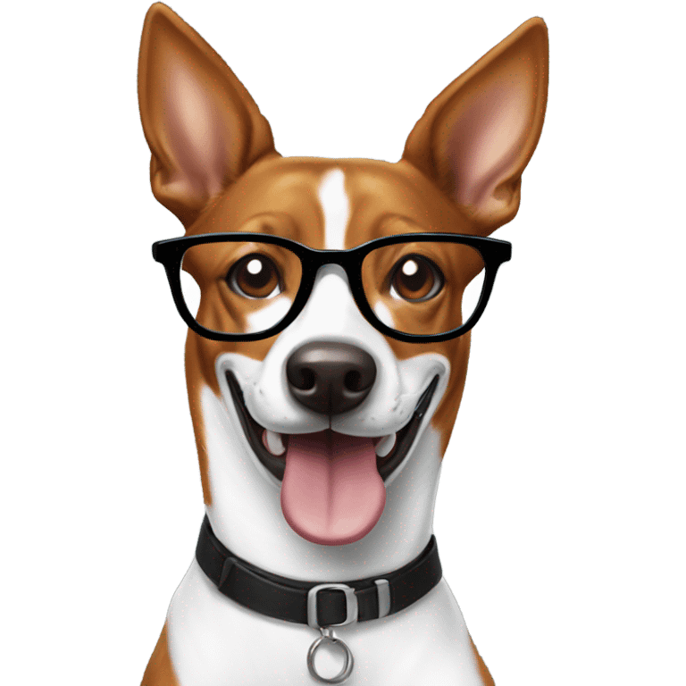 Smiling basenji wearing glasses emoji