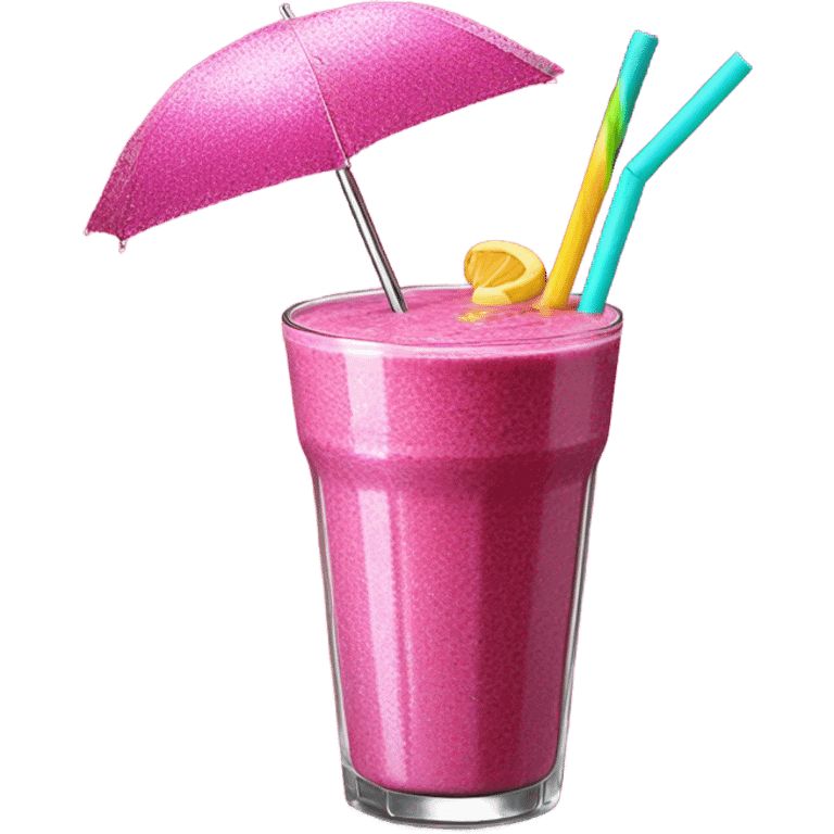 Hot pink smoothie with glitter and straw with umbrella  emoji