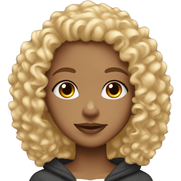 Curly hair girl light skin girl long eyelashes with hoodie  emoji