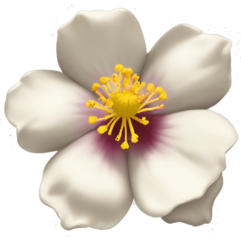 "brown-eyed rock rose" flower. White petals with brown spots. Yellow center emoji