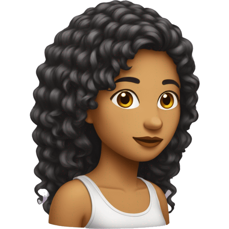 Ado fille métisse cheveux long debout et boucle emoji