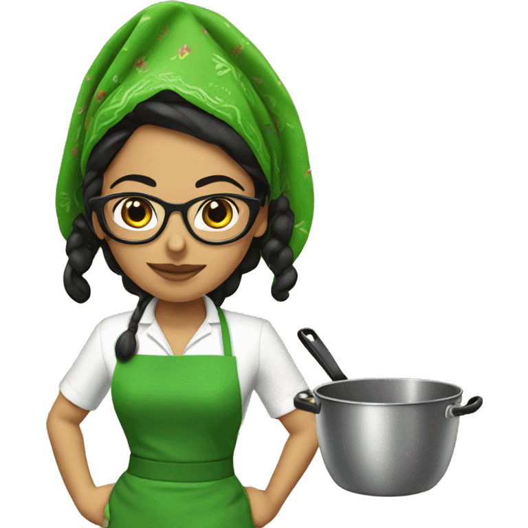 mexican lady green apron  with glasses cooking emoji