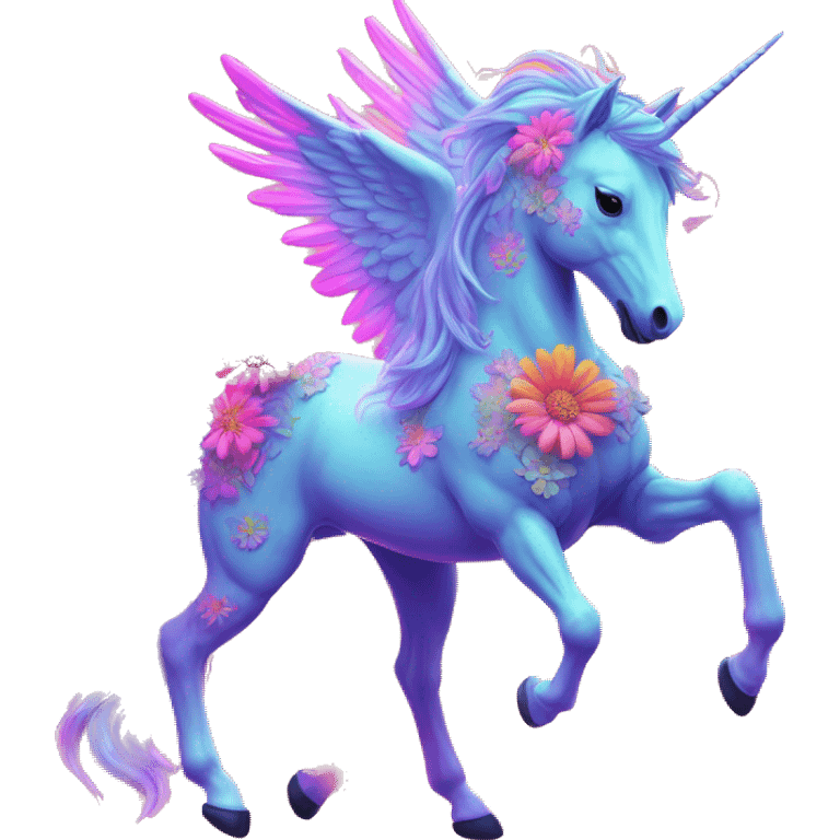 Zombie Pegasus unicorn psychedelic flowers floral groovy art neon rave raving emoji