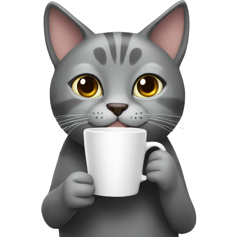 The grey cat is drinking coffee emoji