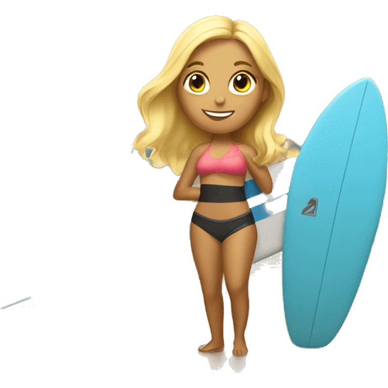 Blonde Surf girl with surfboard and sunset  emoji