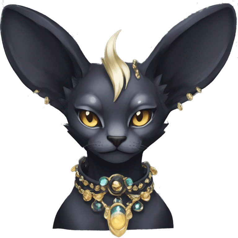 cool punk kawaii anime edgy distinguished ethereal elegant beautiful fantasy black ethereal fantasy nargacuga-Noivern-sphynx-Quiana-Fakemon collar harness jewels full body emoji