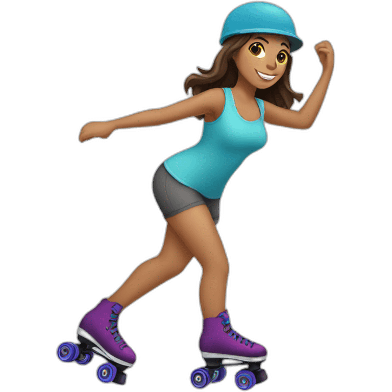 Travel loving roller skating brunette woman emoji