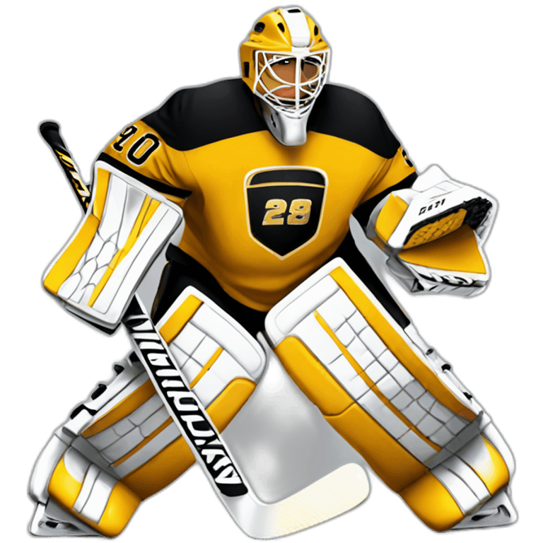 Ice hockey goalie with black and gold pads emoji