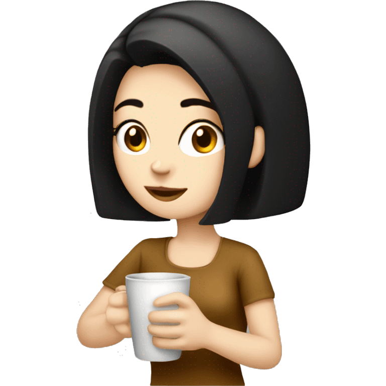 Pale girl with black hair drinking hot coffee  emoji