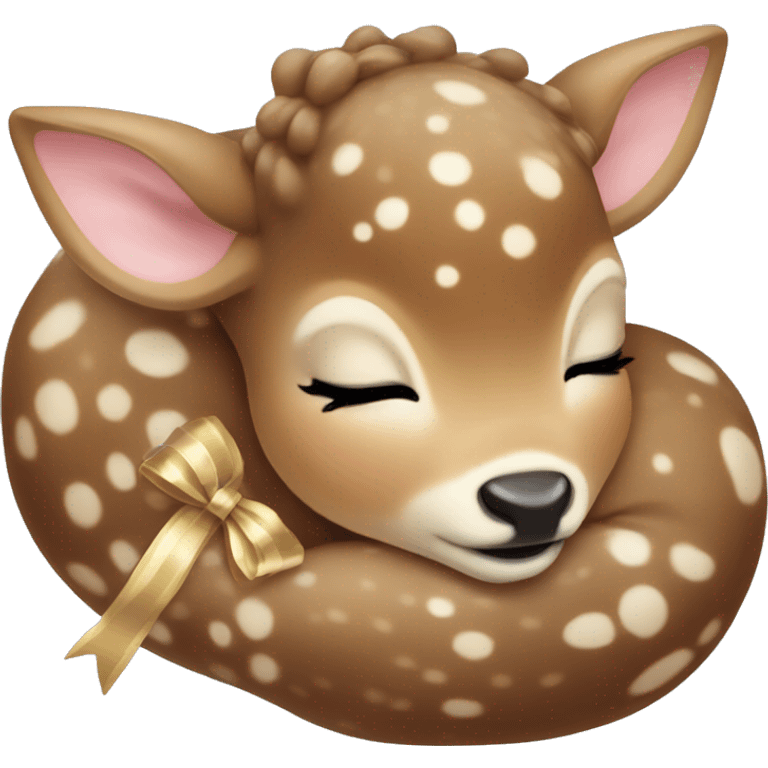 Baby deer with bows curled up sleeping  emoji