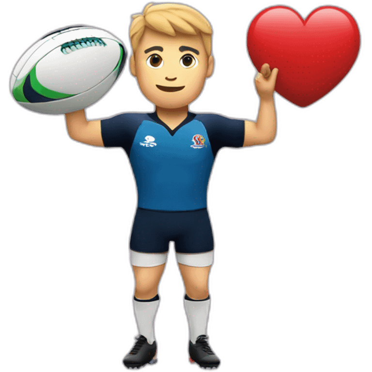 Rugby player and a heart sign with hands emoji