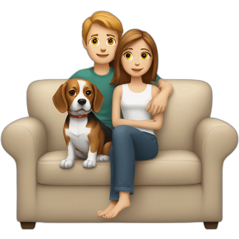 Brown hair White boy and girl and beagle Sit on couch emoji