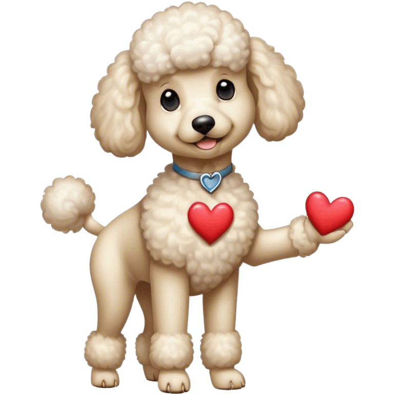 White Poodle on his 2 legs and his 2 legs do a heart emoji