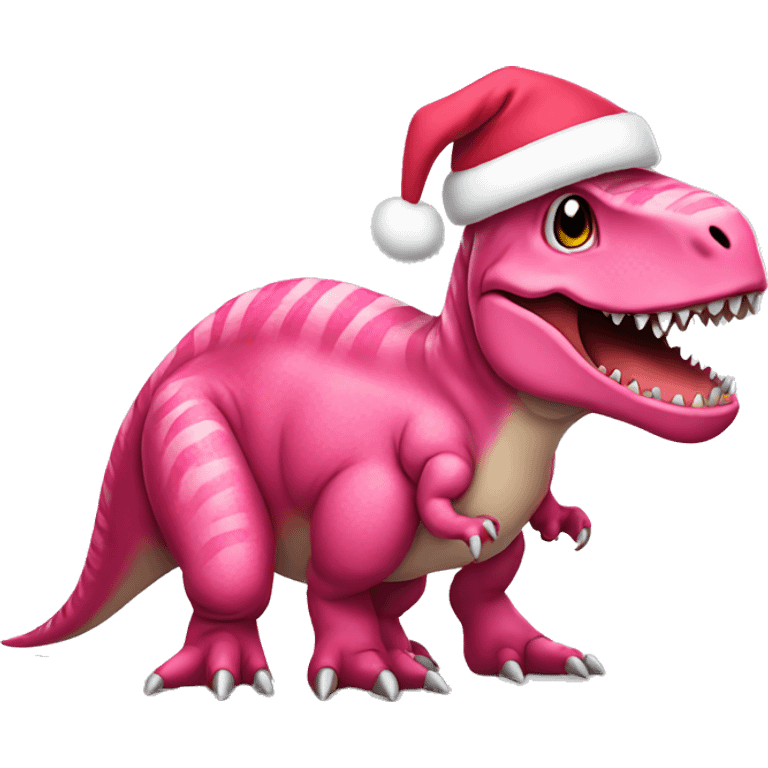 Pink T-rex dressed up as Santa Claus emoji