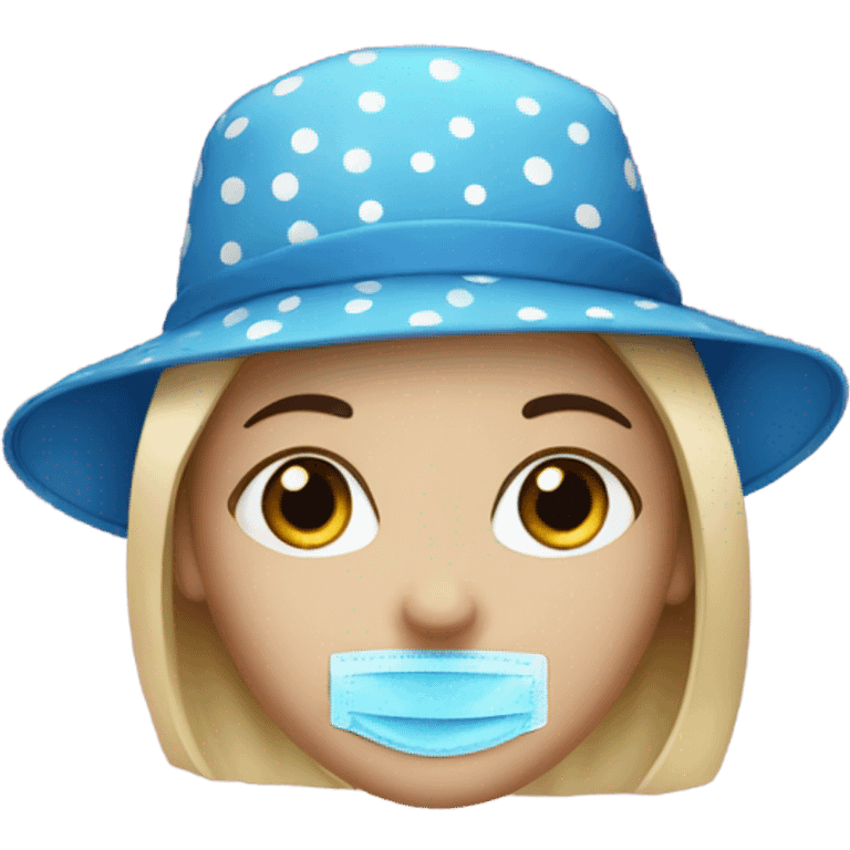 clean girl with blue face mask and polkadot black hat  emoji