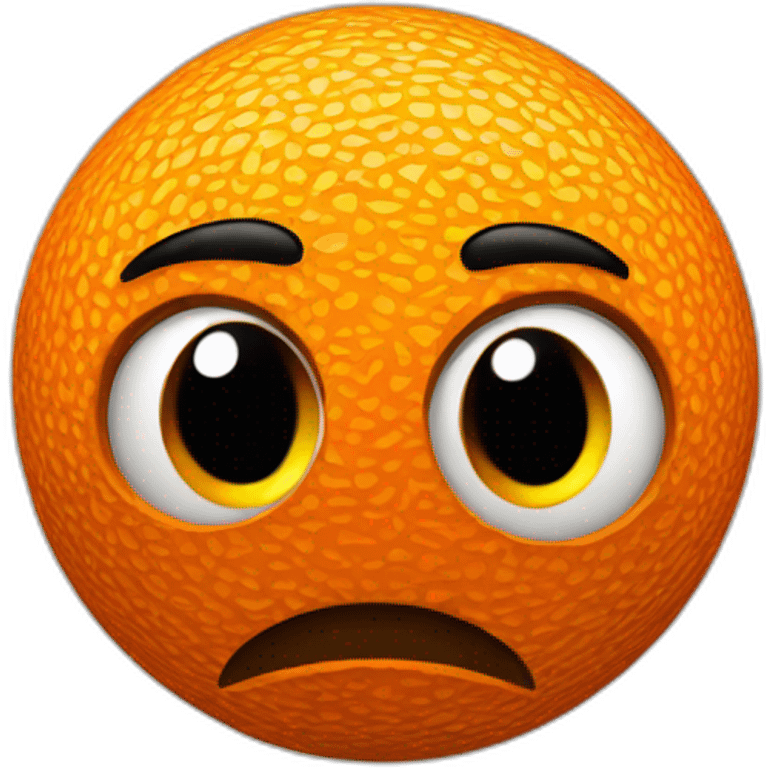 3d sphere with a cartoon orange skin texture with big thoughtful eyes emoji