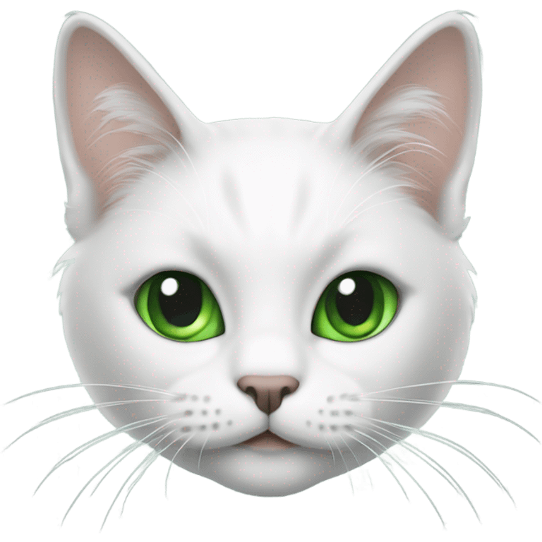 white long hair cat, with green eyes and a black spot and ear on the right side emoji