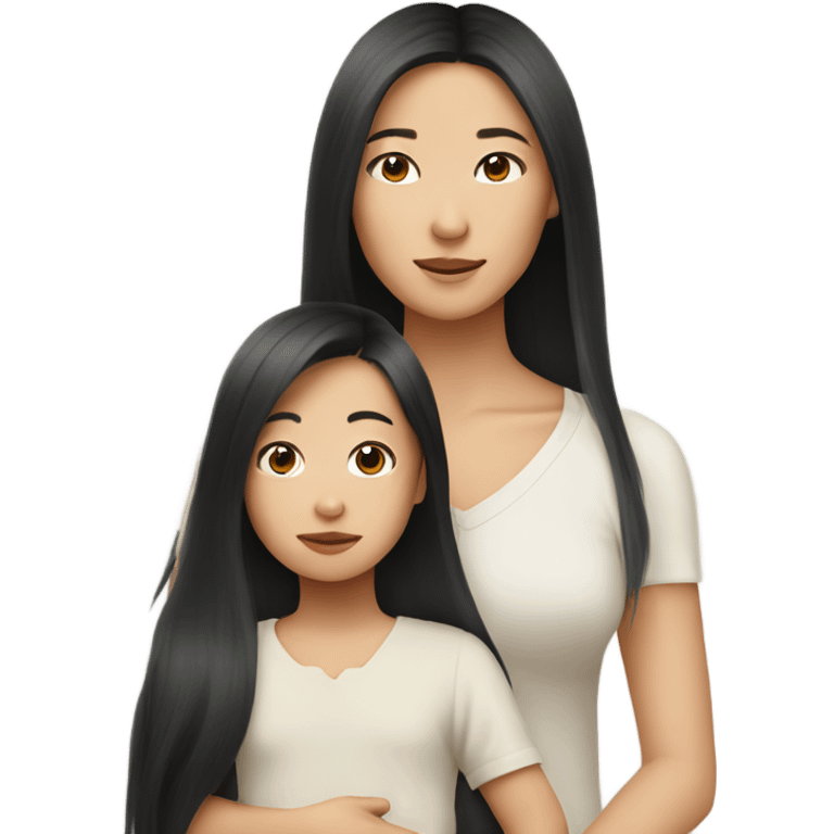 Long hair asian with asian baby emoji