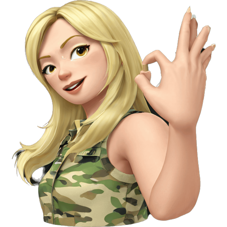 blonde girl in camouflage outfit emoji