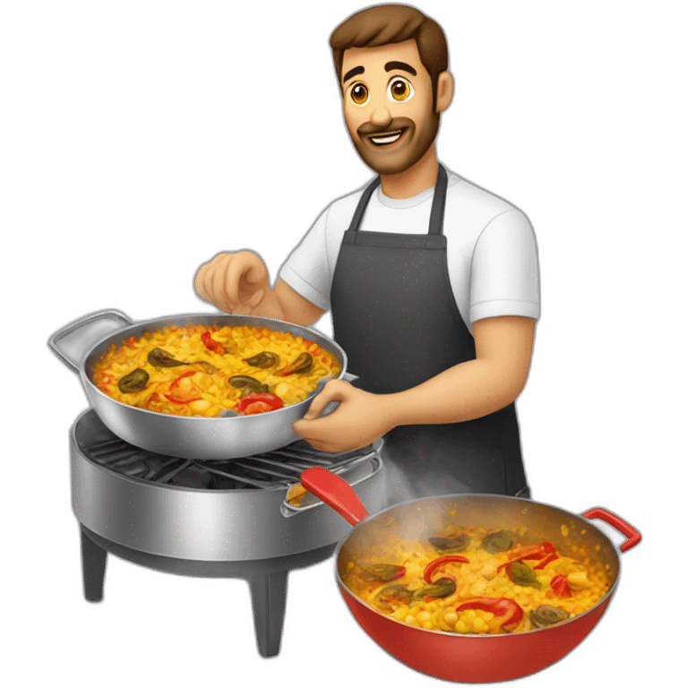 hombre moreno sin barba cocinando paella emoji