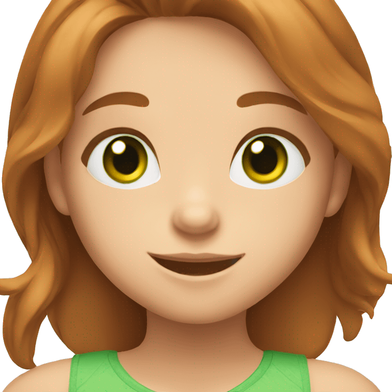 Girl masha with chestnut hair and green eyes smiles emoji