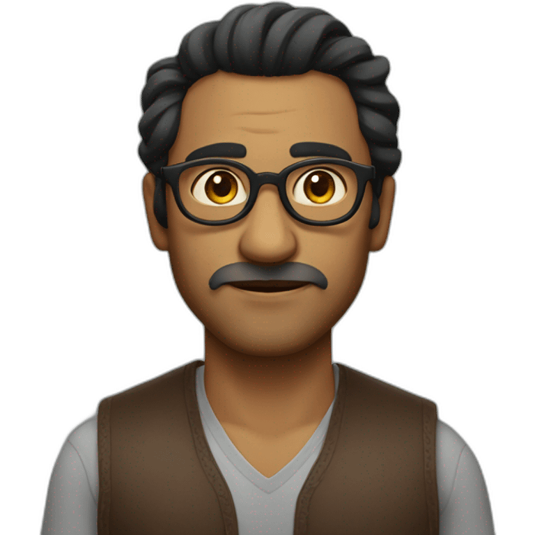 Indian man with round glasses, no beard or moustache and hair like Loki emoji