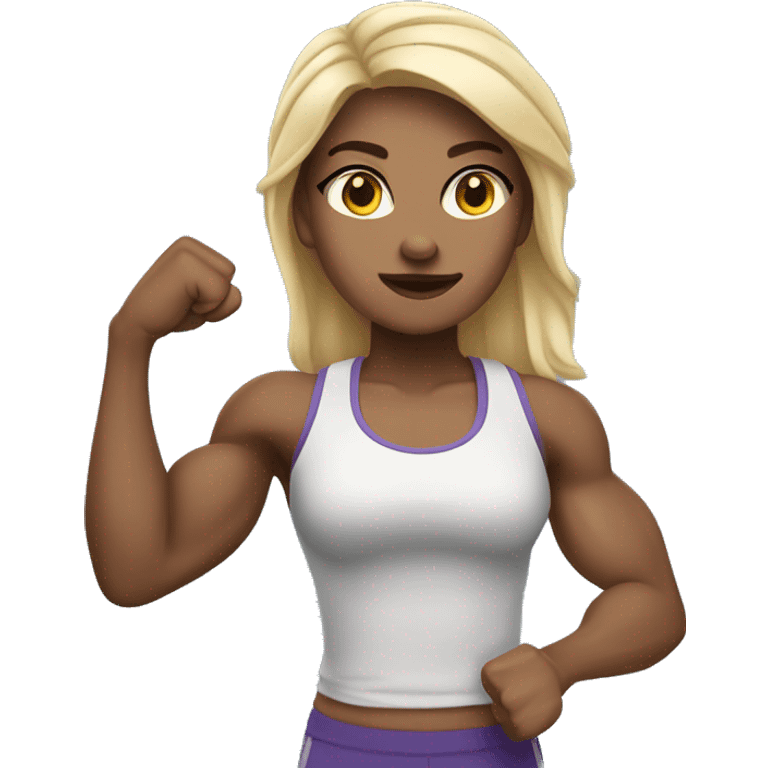 Athletic light skin girl show biceps emoji