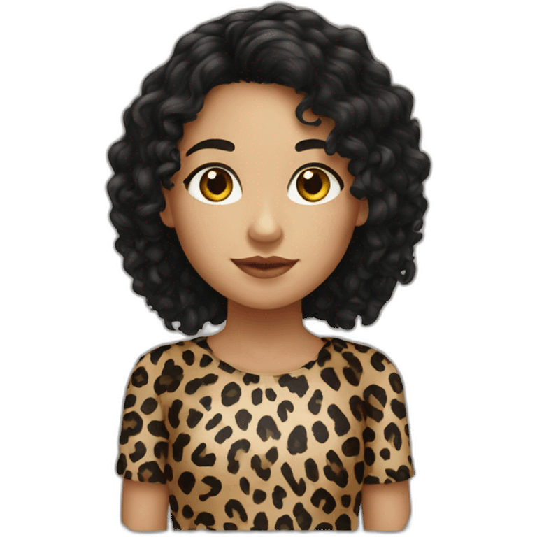 European curly long blackhair girl in leopard emoji