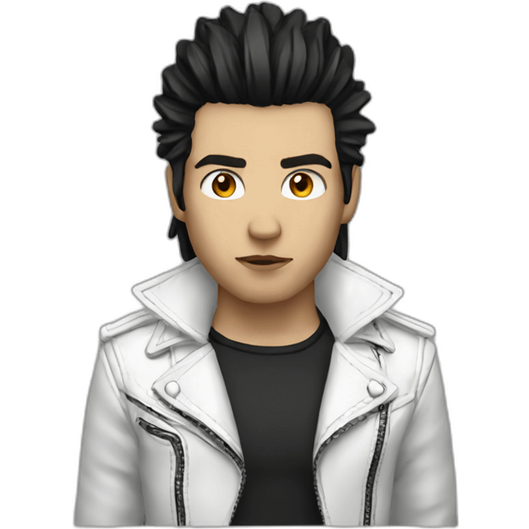 Punk male,dark hair, with white leather jacket with dark hair emoji