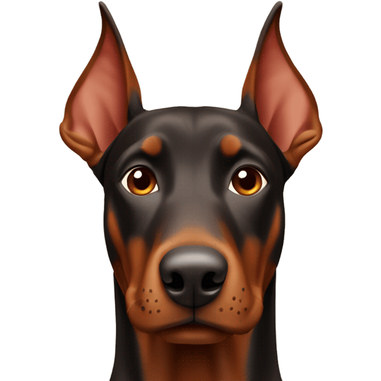 Red and brown Doberman without cropped ears face facing front happy expression  emoji