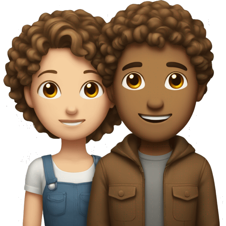 A guy with curly hair and a girl with brown hair hugging  emoji