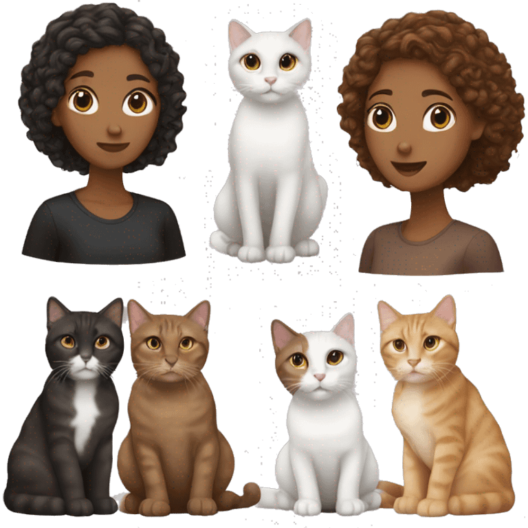 Hair brown white girl with 2 cats  one brown and one black emoji