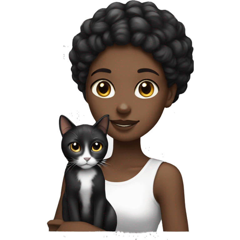 Black girl with black/white cat emoji