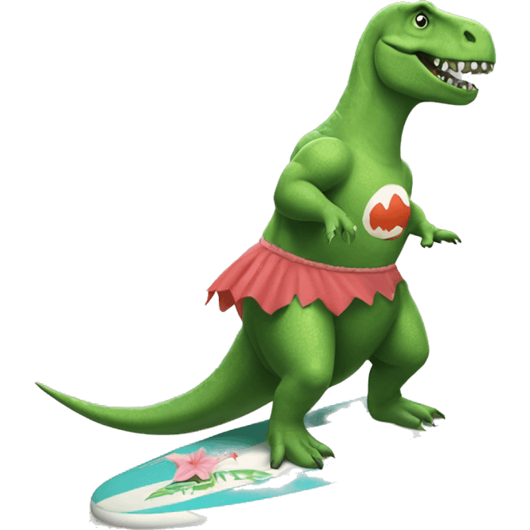 dinosaur riding a surfboard in a tutu  emoji