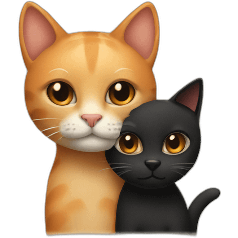 one beige cat and one black and orange cuddling emoji