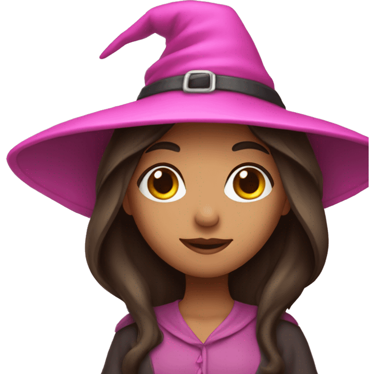 Brunette girl wearing pink witch hat emoji