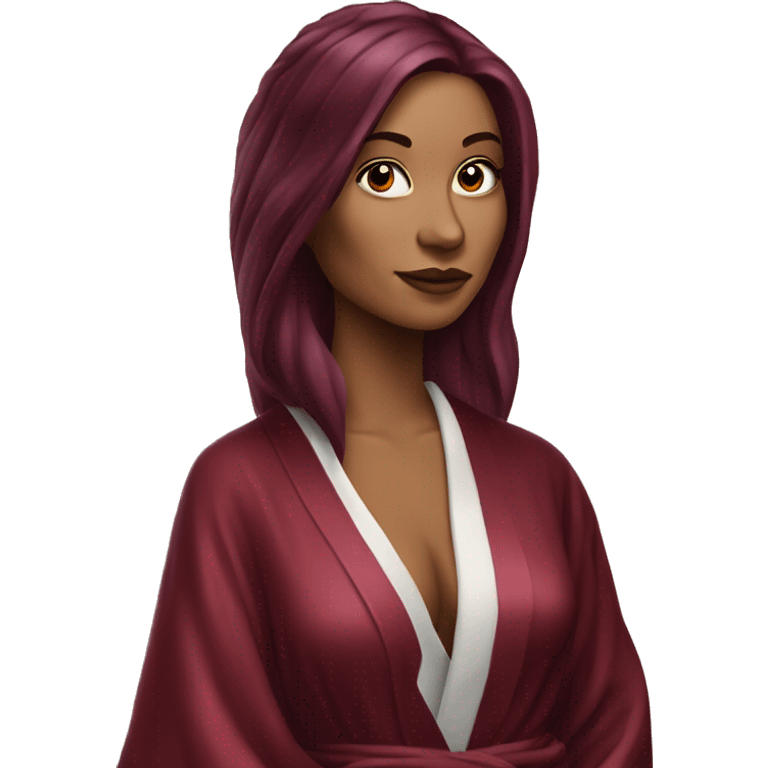 Beautiful tattooed burgundy long haired woman in silk robe emoji