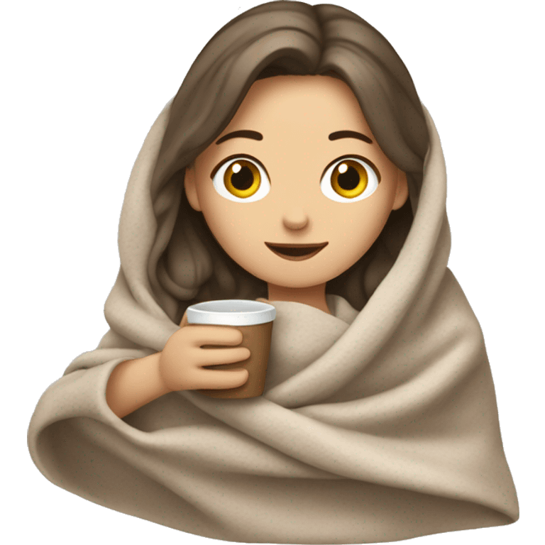 White girl with blanket and cup emoji