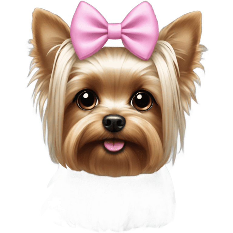 Yorkie with pink bow and oversized white wings emoji