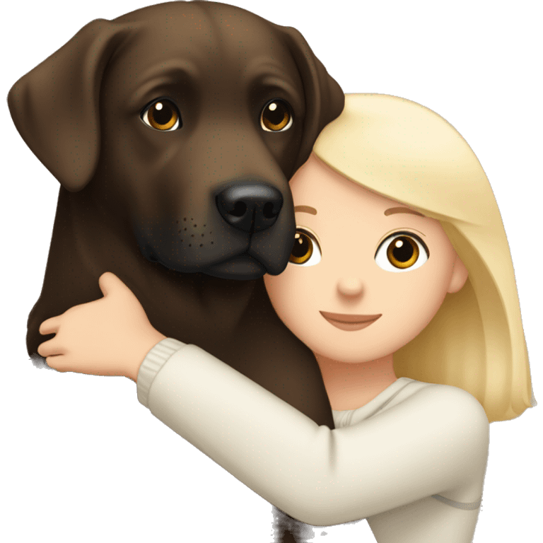 Brown Labrador hugging with a white girl with black hair   emoji