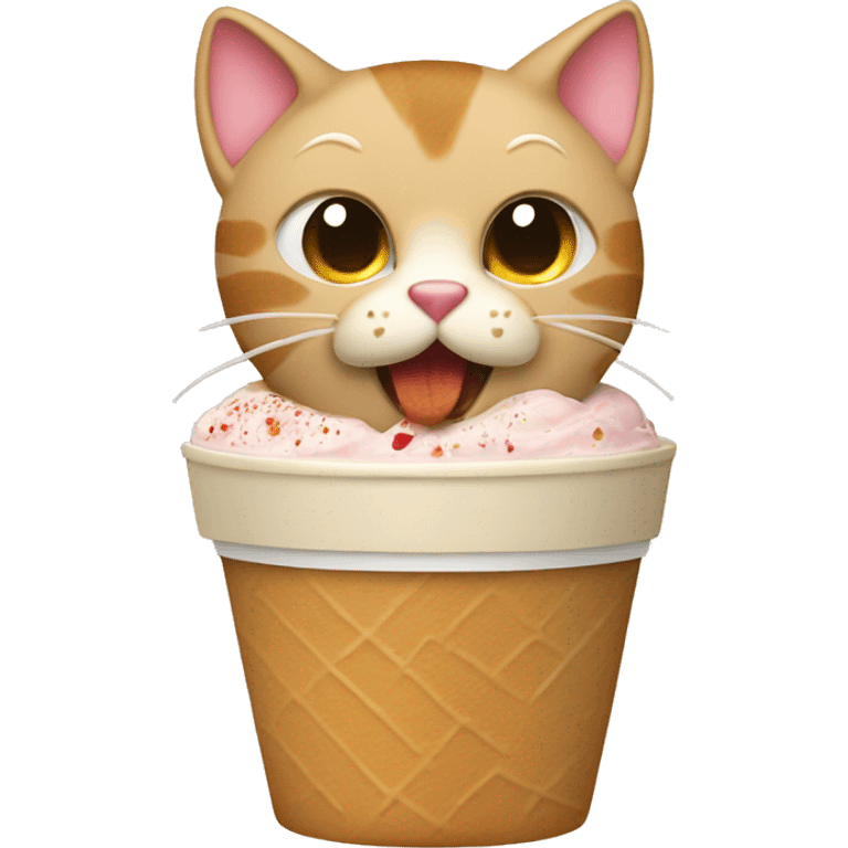 Beige bkh cat eating icecream cup with cookie dough emoji